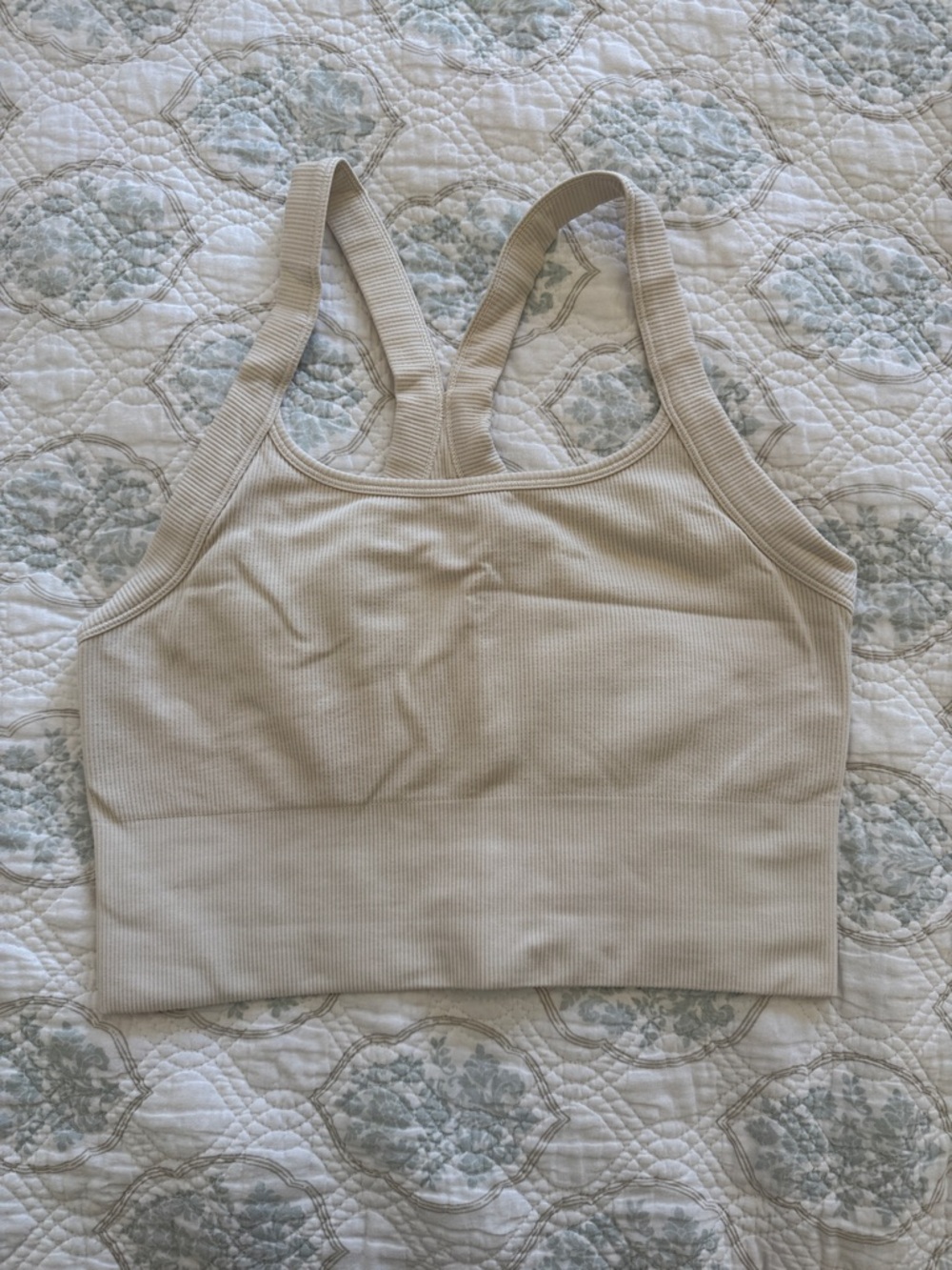 Athleta Seamless Ribbed Scoop Neck Bralette in Bone